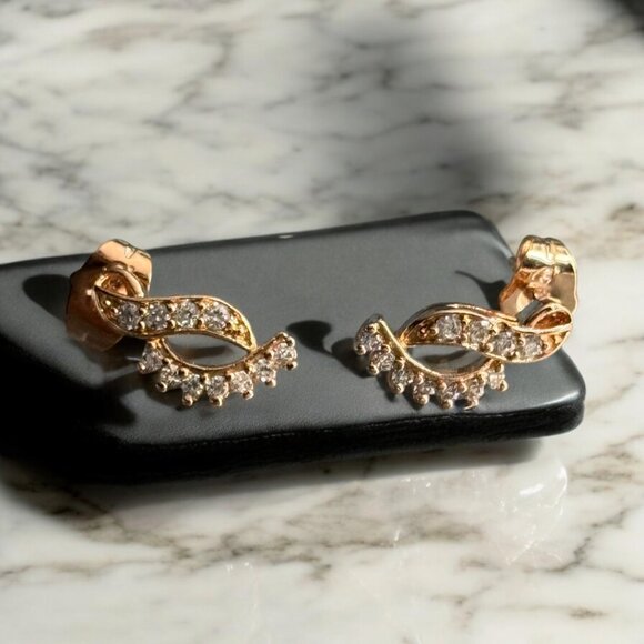 18K Gold Plated Infinity CZ Stud Earrings | Hypoallergenic Dainty Sparkle Posts - Picture 9 of 12